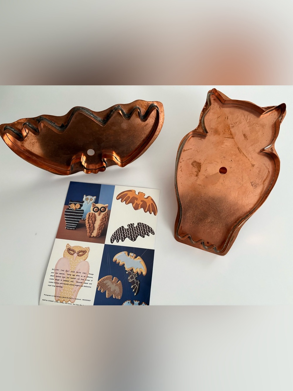 “Vtg Martha by Mail Copper Cookie Cutter Set Wise Owl & Belfry Bat w/Catalogue”